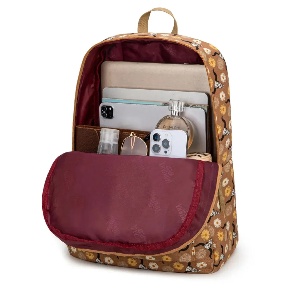 Montana West Sunflower Longhorn Print Backpack -2Pcs Set - Brown